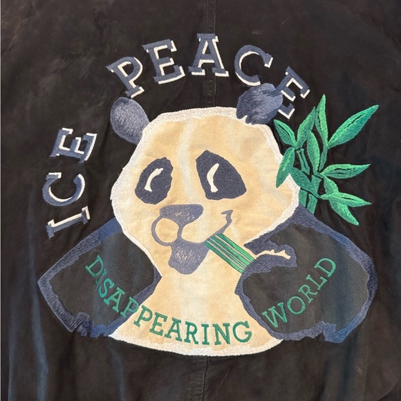 VTG! ICEBERG Ice Peace Panda Bomber Pelle Leather w/ Panda Embroidery, sz XL - Picture 2 of 14